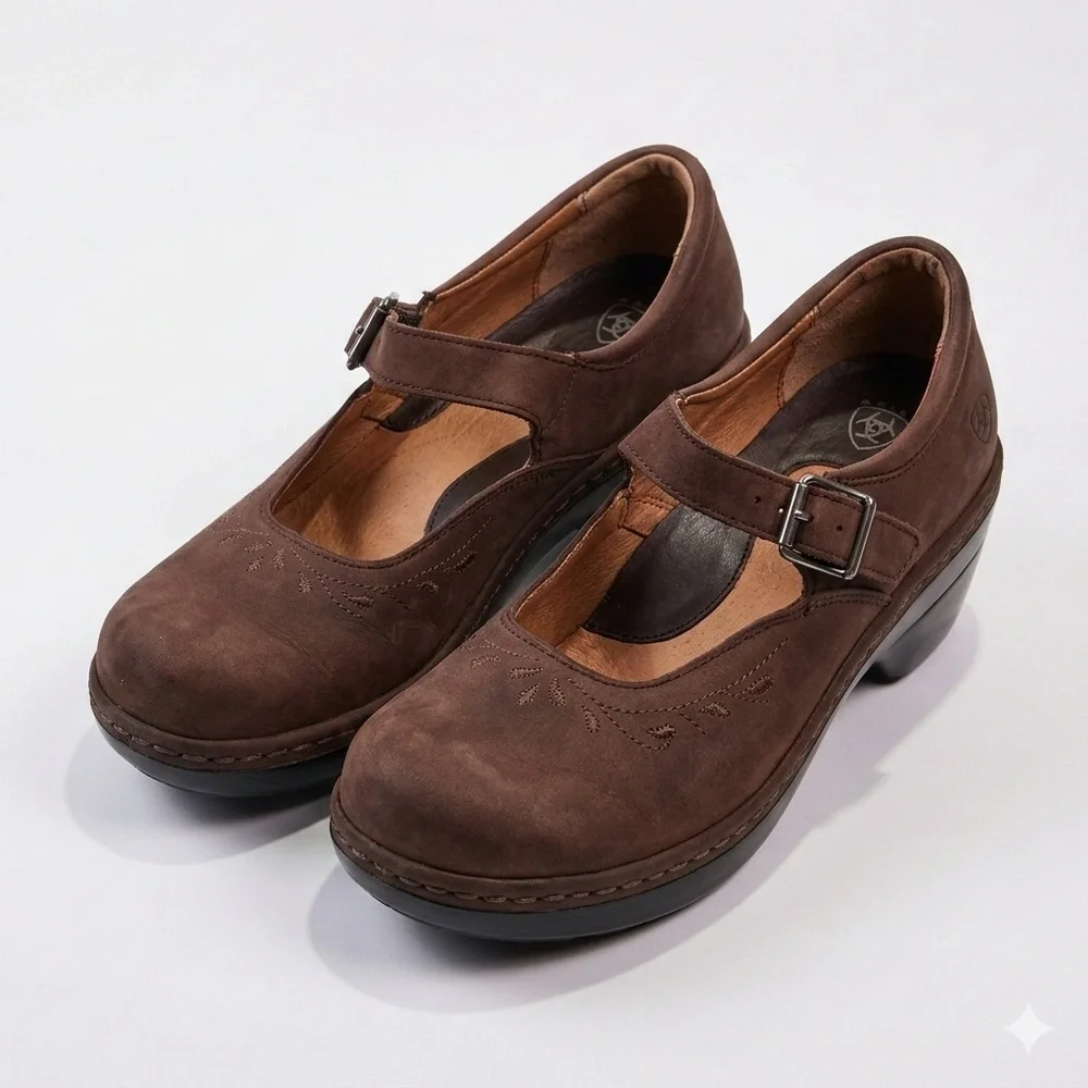 Ariat Womens Caroline Comfort Mary Jane Leather Wedge Brown 7.5 - Picture 1 of 9